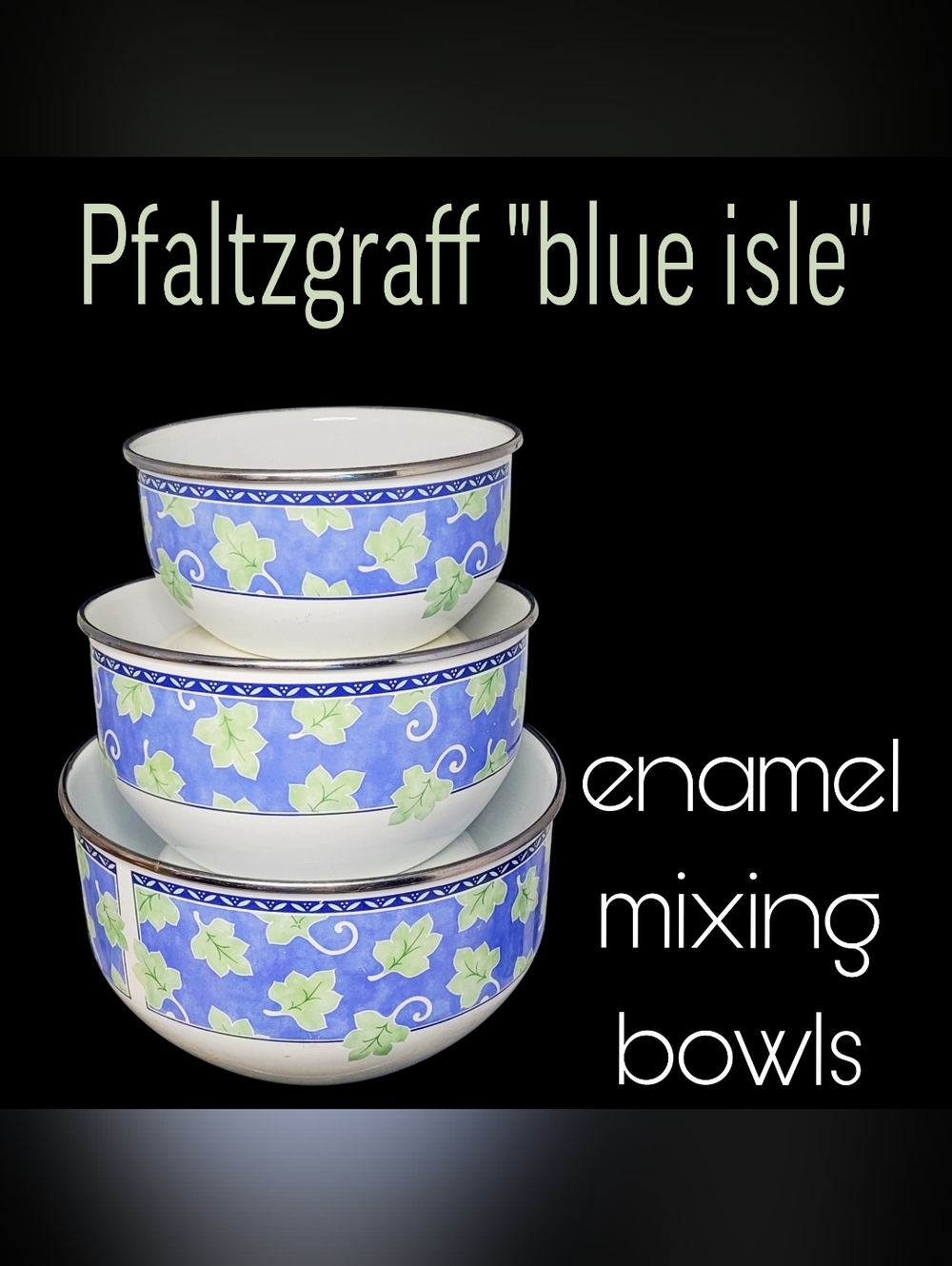 Vintage Pfaltzgraff Blue Isle Enamel Mixing 3 Bowl Set